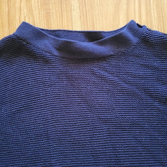 Talbots Sweater Shirt Top Womens Medium Navy Blue Knit Boat Neck Button Classic - Picture 3 of 11